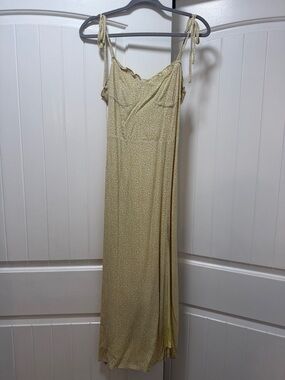 Light Yellow Floral Tie-Shoulder Maxi Dress